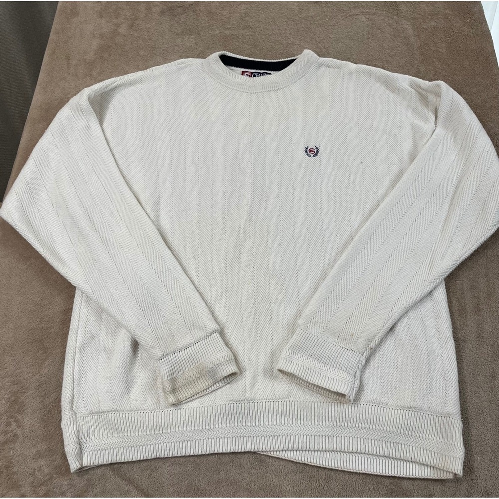 Vintage Chaps Ralph Lauren Diagonal Ribbed Knit Sweater Men XL White Stains Fair